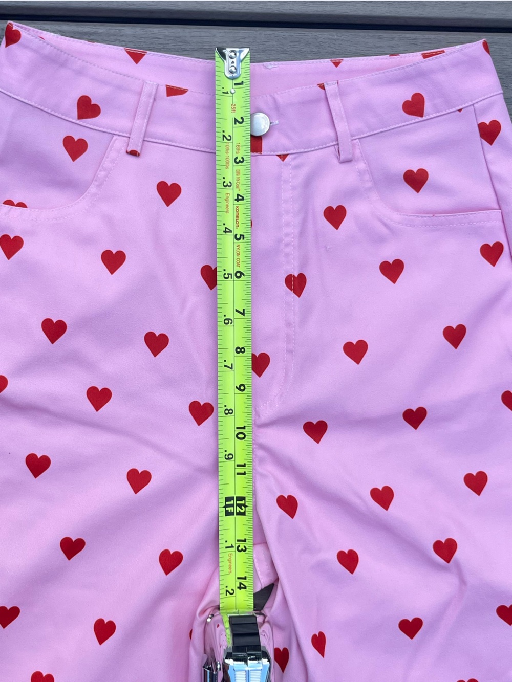 Cider; High Rise; Red Polka Dot Style Heart Print; Pink Flared Trousers; Small - Picture 6 of 10